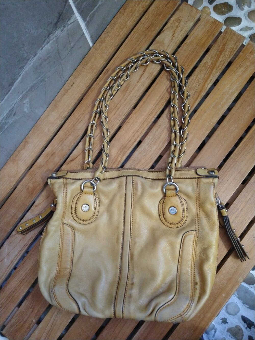 Coach Yellow Leather Chain Strap Shoulder Bag (Style F15112)
